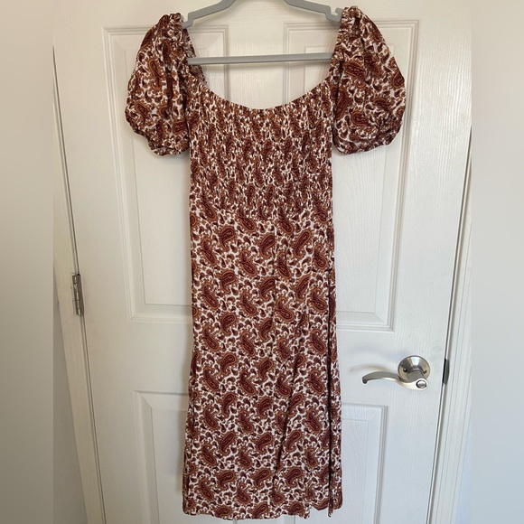 Faithfull the Brand Smocked Paisley Puff Sleeve Midi Dress Size 4 - Picture 2 of 6